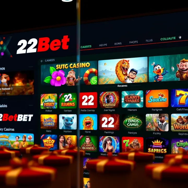 Display of various casino game selections available on 22Bet with user-friendly navigation