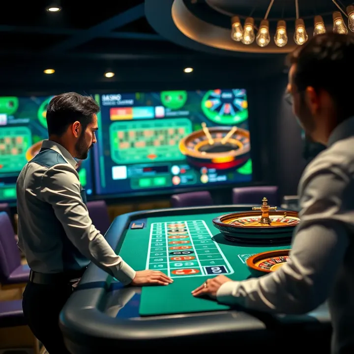 Live casino dealer interacting with players on a digital platform showcasing baccarat and roulette games