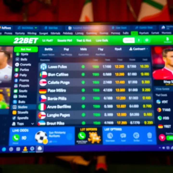 Screenshot showing 22Bet desktop platform interface with sports betting options and live odds