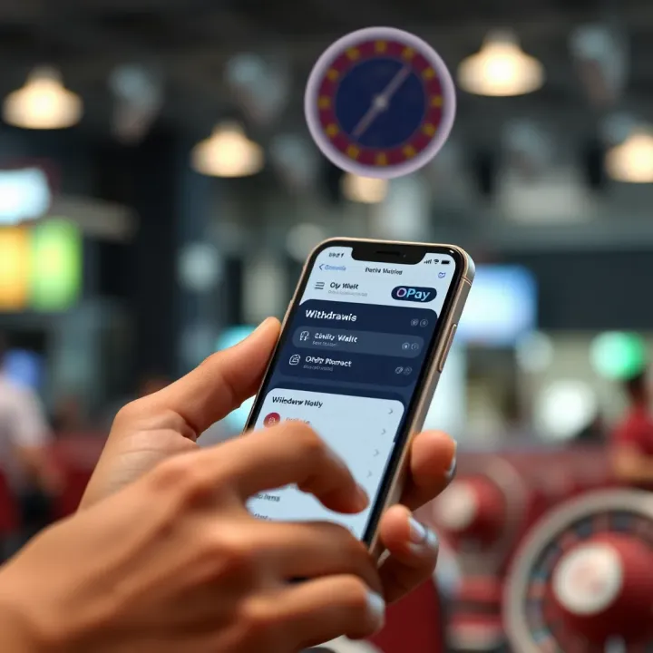 Smartphone displaying OPay wallet app with withdrawal options on screen