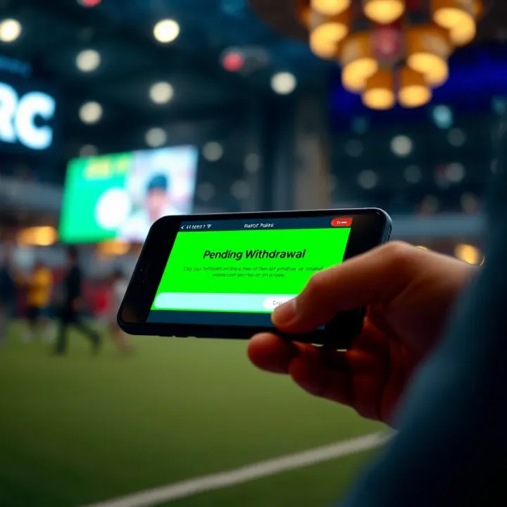 Illustration showing a mobile device displaying a pending withdrawal notification on a betting platform